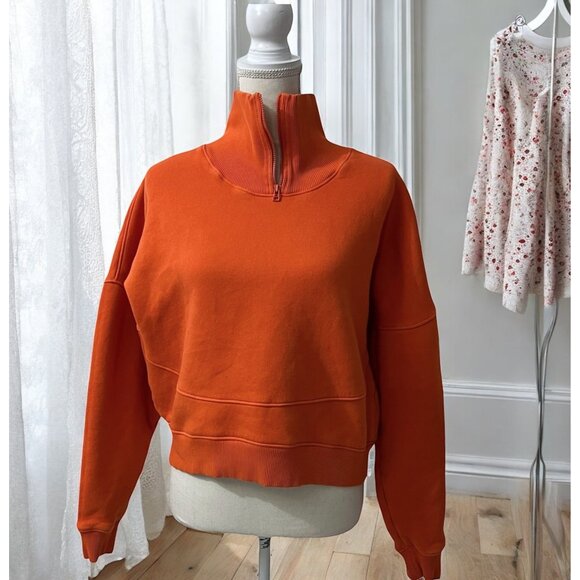 Outdoor Voices Tops - Outdoor Voices Orange Organic‎ Cotton Nimbus Quarter Zip Sweatshirt Medium